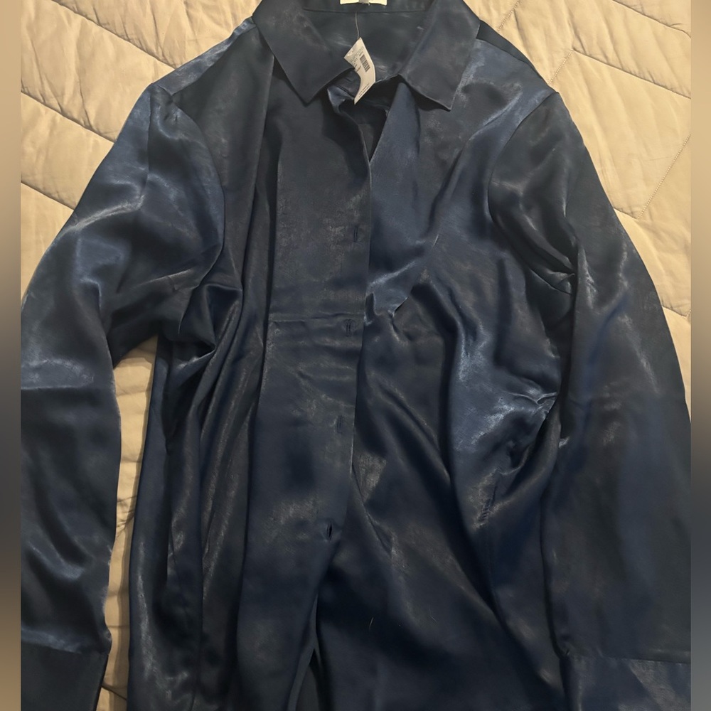 NWT Maurice’s 2X Navy Satin Button Up Dress Shirt